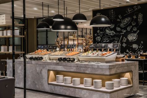 Open Buffet, Resort Interior Design, Restaurant Trends, Cafeteria Design, Restaurant Design Inspiration, Meat Restaurant, Bistro Kitchen, Hotel Buffet, Modern Restaurant Design