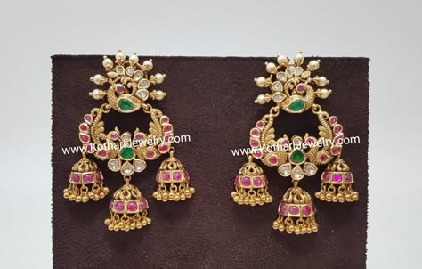 Nakshi Chandbali Earrings, 3 Jhumka Earrings Gold, Uncut Chandbali Earrings, Diamond Chandbali Earrings Indian, Chandbali With Jhumka Gold, Peacock Chandbali Earrings Gold, Uncut Earrings Gold, Nakshi Kundan Earrings, Chandbali Butta Earrings