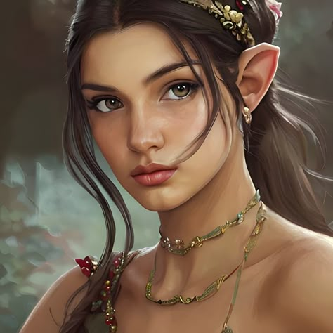 Elf Brown Hair, Elf Princess Art, Black Haired Elf, Elf Female Art, Eclipse Concept Art, Nature Elf, Elven Aesthetic, Weiblicher Elf, Character And Background