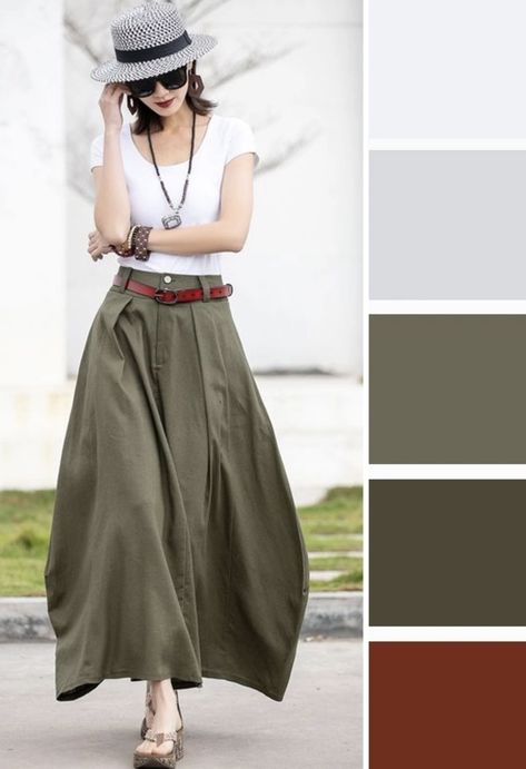 Olive And Grey Outfit, Olive Green Outfit, Green Bubble, Bubble Skirt, Wear Green, Easy Travel, Grey Outfit, Green Outfit, Grey Shirt