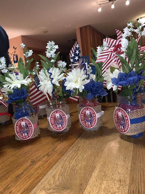 Eagle Court Of Honor Centerpieces, Eagle Court Of Honor Ideas Ceremony Decorations, Eagle Ceremony Ideas, Eagle Scout Party Ideas, Eagle Ceremony Decorations, Eagle Scout Decoration Ideas, Court Of Honor Decorations, Eagle Court Of Honor Decorations, Eagle Scout Court Of Honor Centerpieces