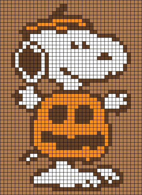 Snoopy Halloween Pixel Art, Halloween Snoopy Alpha Pattern, Pixel Grid Crochet Halloween, Crochet Grid Patterns Fall, Autumn Tapestry Crochet, Pixel Crochet Halloween, Crochet Halloween Graph, Halloween Knitting Ideas, Fall Tapestry Crochet Pattern