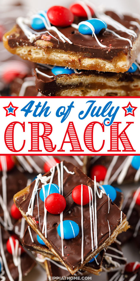 crack saltine cracker candy with red and blue candies and with drizzle 4of July Dessert, 4th Of July Party Mix Recipes, Easy 4th Of July Potluck Ideas, 4th Of July Sweet Treats, 4th Of July Desserts Chocolate, July 4 Treats, 4yh Of July Dessert, 4th Of July Smores Dip, Forth Of July Desserts Party Ideas