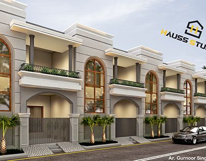 Row House Elevation Design Modern, Row House Elevation Design, Row House Exterior, Banglow Elevation, Rowhouse Design, Small Row House Design, Row Housing, Row House Design, Small House Design Architecture