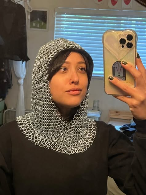 Chain Mail Headgear, Chainmail Balaclava, Chainmail Ren Faire Outfit, Chainmail Headpiece, Chainmail Hood, Knight Chainmail, Chainmail Diy, Chainmail Glove, Pokemon Halloween Costume