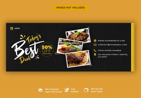 Facebook cover banner template for food and restaurant Food Banner Design Ideas, Fb Header, Cover Banner Design, Menu Poster, Clever Logo Design, Chip Packaging, Flex Banner Design, Food And Restaurant, Banner Design Inspiration