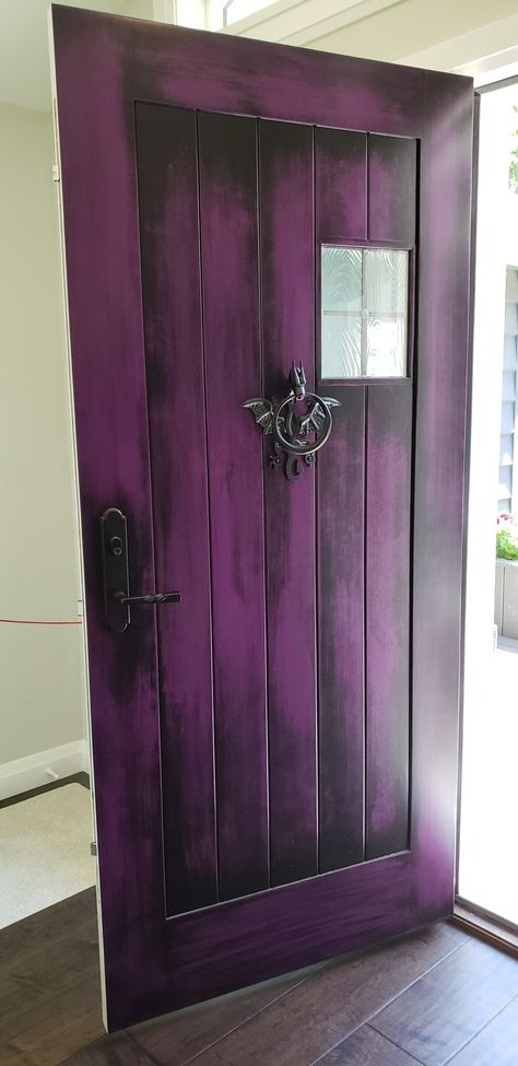 Black House With Purple Door, Witchy Purple Front Door, Purple House Interior, Purple Doors Front House, Purple Front Door, Purple Front Doors, Purple Door, Dark Home Decor, Goth Home