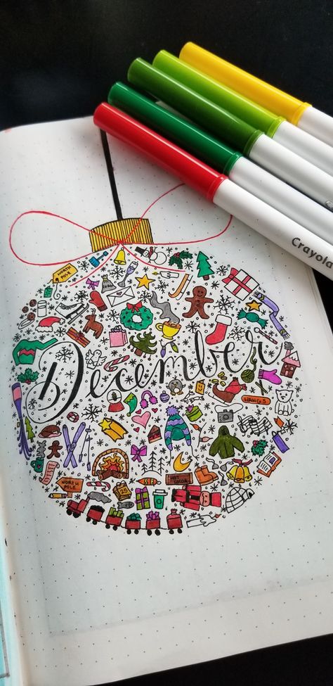 My title page for December! An ornament filled with winter things. December Title Page, December Journal Cover, December Bullet Journal, Title Page, Holiday Themes, Holiday Projects, Journal Covers, Junk Journal, Bullet Journal