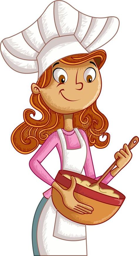 Cartoon woman chef. Wearing apron and cooking vector illustration Woman Chef Illustration, Chef Profile Picture, Cooking Cartoon Illustration, Mom Cooking Illustration, Cooking Illustration Drawing, Chef Drawing Sketches, Cooking Illustration Art, Apron Illustration, Chef Drawing