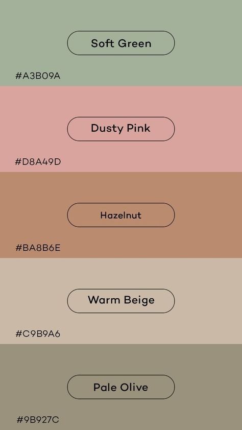 Pale Green Color Palette, Muted Colour Palette, Pink Palette, Design Palette, Earthy Color Palette, Muted Color Palette, Colors Palette, Warm Beige, Green Colour Palette