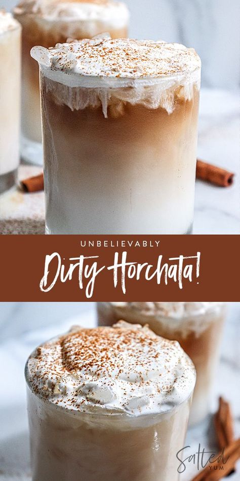 Horchata With Alcohol, Horchata Liquor Cocktail Recipes, Horchata Alcoholic Drink, Horchata Coffee Recipe, Horchata Flavors, Unique Coffee Drinks, Horchata Latte Recipe, Dirty Horchata, Horchata Coffee