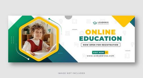 Online education facebook cover banner P... | Premium Vector #Freepik #vector #banner #school #cover #education Youtube Banner Education, Educational Banner Design, Etsy Banner Design, Banner School, Award Ribbons, Education Banner, Cover Page Template, Facebook Cover Design, Blog Banner