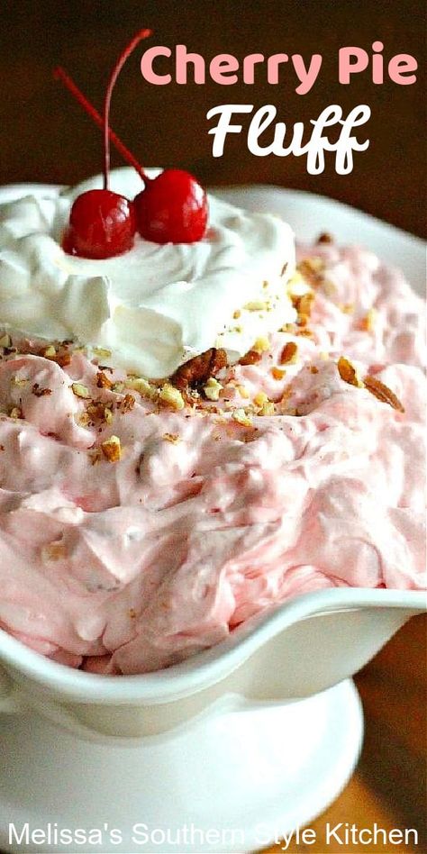 No Bake Cherry Pie, Cherry Fluff, Fluff Recipe, Fluff Desserts, Cherry Desserts, Jello Recipes, Cherry Recipes, Cherry Pie Filling, Cherry Pie