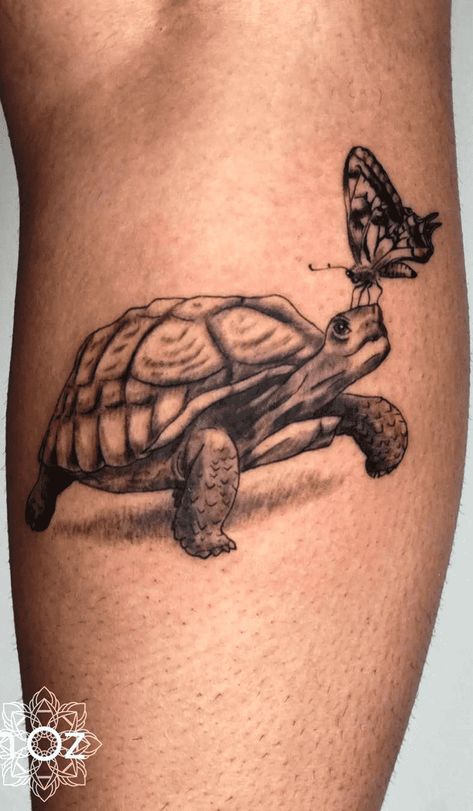 Tortious Tattoo, Sulcata Tattoo, Turtle With Butterfly Tattoo, Butterfly Turtle Tattoo, Butterfly And Turtle Tattoo, Sulcata Tortoise Tattoo, Turtle Butterfly Tattoo, Desert Tortoise Tattoo, Red Eared Slider Turtle Tattoo