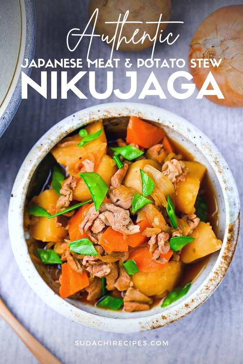 Authentic Nikujaga (Japanese Meat & Potato Stew) - Sudachi Recipes Nikujaga Recipe Japanese Style, Japanese Beef Stew Recipe, Nikujaga Recipe, Japanese Beef Stew, Sudachi Recipes, Japanese Meat, Hosting Food, Potatoes And Vegetables, Potato Stew