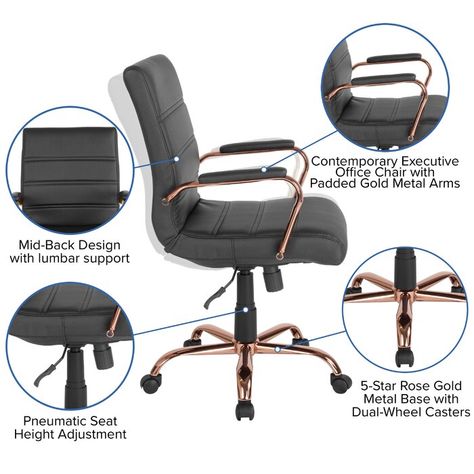 Upper Square™ Leaman Ergonomic Executive Chair & Reviews | Wayfair Boring Office, Rose Gold Chrome, Ergonomic Desk Chair, Home Office Chair, High Back Office Chair, Ergonomic Desk, Modern Office Chair, Black Office Chair, Rose Gold Frame