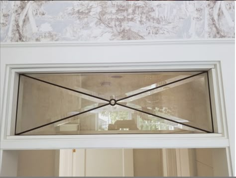 Create a timeless transom window by adding leaded and beveled glass insert.  #glassartdesign Window Above Door, Above Cabinets, Glass Art Design, Leaded Glass Windows, Glass Installation, Interior Windows, Transom Windows, Glass Bathroom, House Doors