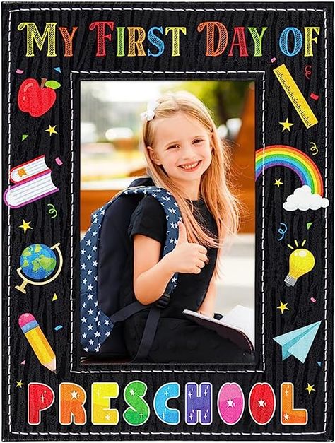 Preschool Gifts For Kids, My First Day Of Preschool, First Day Of School Gifts, School Photo Frames, Back To School Gifts For Kids, School Picture Frames, Preschool First Day, Kindergarten Photos, Kindergarten Pictures