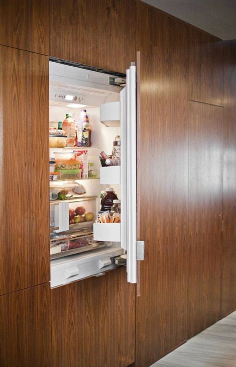 Hidden Refrigerator, Hidden Fridge, Drawers Organization, Integrated Refrigerator, Laundry Pantry, Fridge Design, Refrigerator Cabinet, Fresh Kitchen, Kitchen Decor Apartment