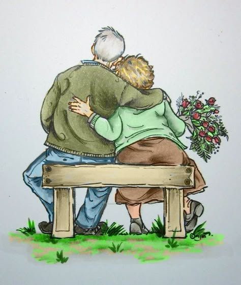 Drawings Of Buildings, Real Relationship Quotes, Cute Hug, Funny Old People, Nostalgia Art, Mo Manning, Human Figure Sketches, Old Couple, Elderly Couples