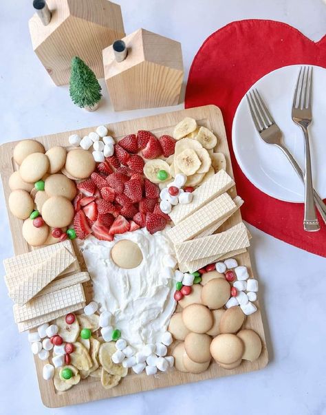 Christmas Gnome Charcuterie Board, Santa Meat And Cheese Board, Santa Dessert Charcuterie Board, Dessert Charcuterie Board With Icing, Santa Gnome Dessert Board, Frosting Dessert Board, Santa Dessert Board, Christmas Dip Board, Icing Charcuterie Board Ideas