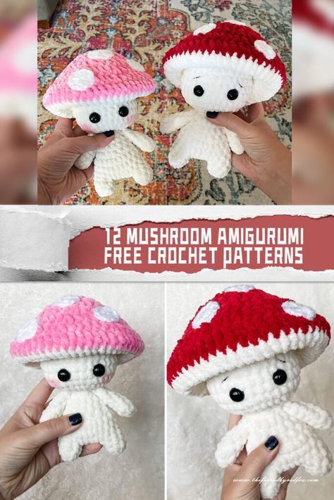 12 Mushroom Amigurumi Crochet Patterns - FREE Amigurumi Free Pattern Mushroom, Mushroom Person Crochet Pattern Free, Tiny Mushroom Crochet Pattern Free, Mushroom Man Crochet Pattern Free, Crochet Mushie Pattern Free, Crochet Mushroom People, Mushroom Man Crochet Pattern, Crochet Fidget Mushroom Free Pattern, Crochet Mushroom Doll Pattern Free