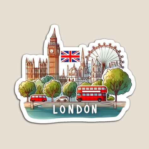 Get my art printed on awesome products. Support me at Redbubble #RBandME: https://www.redbubble.com/i/magnet/London-England-UK-by-WanderlustCoCo/162792646.TBCTK?asc=u Traveling Stickers, Uk Stickers, English Stickers, Country Stickers, Skyline Landscape, Uk Stamps, Around The World Theme, Ipad Stickers, City Of Birmingham