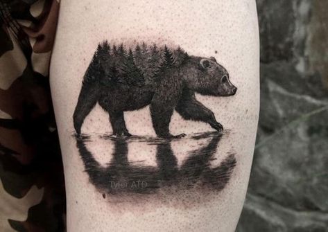 12+ Best Bear Forearm Tattoo Designs | PetPress Reflection Tattoo, Grizzly Bear Tattoos, Black Bear Tattoo, Polar Bear Tattoo, Cubs Tattoo, Bear Tattoo Designs, Bear Skull, Astrology Tattoo, Geometric Bear