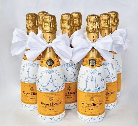 Custom Champagne Bottle, Painted Banner, Veuve Cliquot, Mini Champagne Bottles, Painted Bottles, Hand Painted Bottles, Champagne Bridesmaid, Bachelorette Party Planning, Bridesmaid Boxes