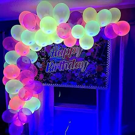 Amazon.ca: 100 Pieces Glow In The Dark Balloons UV Neon Balloon Glow Garland Kit And 53 Ft ... Glow In The Dark Balloons, Glow Balloons, Fluorescent Party, Light Balloons, Neon Glow Party, Neon Party Supplies, New Year Eve Party, Light Up Balloons, Balloon Glow