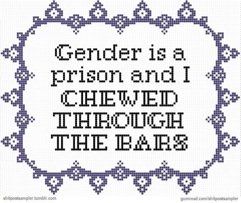 Weird Embroidery Ideas, Punk Cross Stitch, Punk Cross Stitch Pattern, Chaotic Cross Stitch, Obscene Cross Stitch, Feminist Cross Stitch Pattern Free, Unhinged Cross Stitch, Queer Cross Stitch, Memes Cross Stitch Pattern