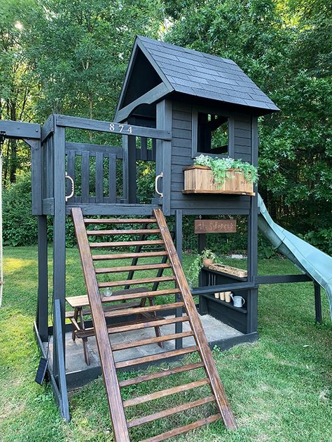 Playset Color Ideas, Swingset Plans Diy, Swingset Landscaping, Playset Makeover, Swing Set Diy, Backyard Playset, Play Area Backyard, Kids Play Set, Backyard Swings