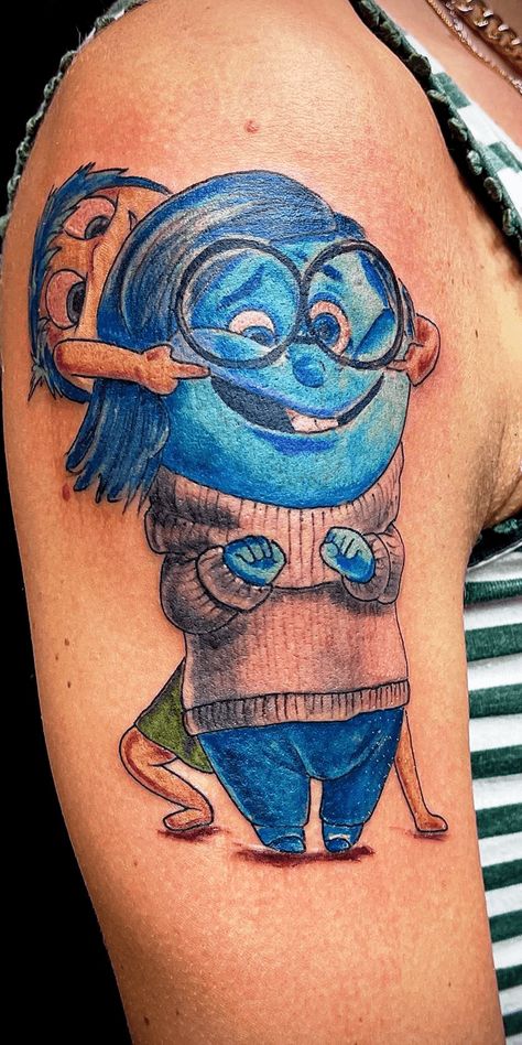 Inside Out Tattoo Design Images (Inside Out Ink Design Ideas) Disney Inside Out Tattoo, Inside Out Tattoo Disney, Inside Out Tattoo, Disgusted Inside Out, Disney Sleeve Tattoos, Disney Sleeve, Thigh Piece, Disney Inside Out, Tattoo Design Ideas