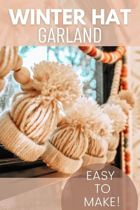 Mini Winter Hat Garland DIY (You’ll Love this RV Decor Idea!) — Stairs Up - Handle In: Full-Time RV Life Hat Garland Diy, Winter Hat Garland, Diy Winter Hats, Christmas Garland Diy, Winter Hat Craft, Hat Garland, Diy Winter Hat, Decor After Christmas, Winter Garland