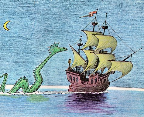 Bill Peet Art, Bill Peet, Disney Illustration, Picture Books Illustration, Disney Concept Art, Fairytale Illustration, Sea Monsters, Mystical Art, Childrens Illustrations