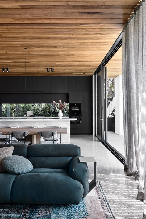 A contemporary new build in Brighton, Melbourne Interior Brick, Brick Interior Wall, Brighton Houses, Steel Stairs, Vacation House, Patio Interior, Oak Doors, Entry Hall, House And Home Magazine