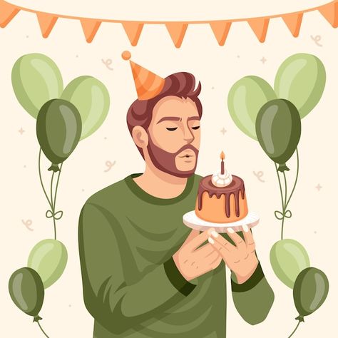 Free vector hand drawn birthday man illu... | Free Vector #Freepik #freevector #friends-illustration #people-design #flat-illustration #hand-drawn-people Happy Birthday Card Illustration, Happy Birthday Digital Art, Man Illustration Character, Birthday Illustration Design, Birthday Illustration Art, Birthday Card For Man, Exam Tension, Birthday Vector Illustration, Birthday Illustrations