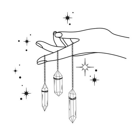 Hand with precious crystals on chains st... | Premium Vector #Freepik #vector #witchcraft #diamond #precious #gem Hanging Crystals Drawing, Pendulum Drawing Art, Crystal Logo Design Ideas, Cartoon Crystals, Pendulum Tattoo, Pendulum Drawing, Crystals Drawing, Crystals Svg, Charm Drawing