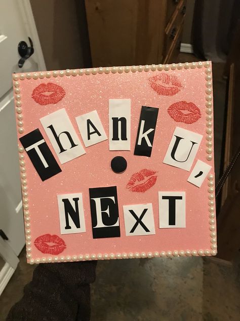 PHS cap!! Cute Senior Cap Ideas, Thank U Next Graduation Cap, Head Cap Design Ideas, Thank You Next Graduation Cap, Graduation Cap Designs Aesthetic, Fun Team Building Games, College Grad Cap Ideas, Hoco Inspo, Graduation Cap Decoration Diy