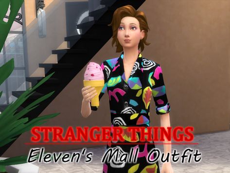 Sims 4 CC Stranger Things Eleven's Mall Outfit Sims 4 Cc Stranger Things, Sims 4 Stranger Things Cc, Around The Sims 4, Cc Packs, Stranger Things Outfit, Mall Outfit, Sims 4 Cc Shoes, Pelo Sims, Sims 4 Cc Skin