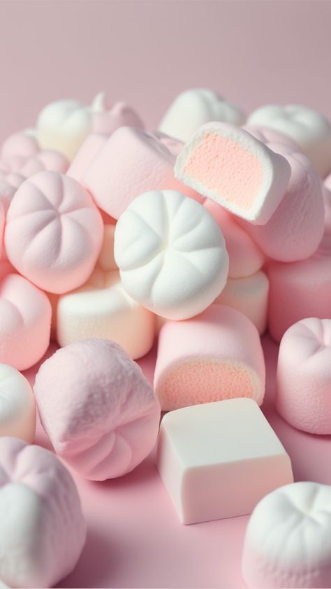 Pink And White Marshmallows, Candy Aesthetic Wallpaper, Marshmallows Aesthetic, Pink Theme Wallpaper, Pink Deserts, Marshmallow Aesthetic, White And Pink Aesthetic, Marshmallow Wallpaper, Yummy Wallpaper