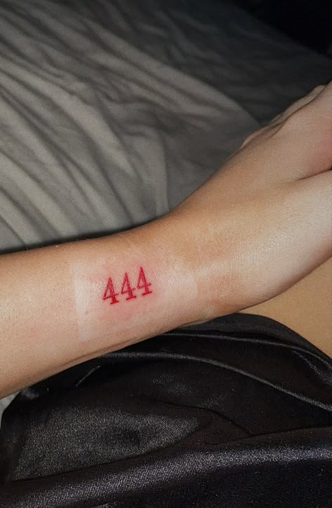 444 angel numbers Red Tattoo Angel Number, Small Dainty Red Tattoos, Red Tiny Tattoos For Women, Mellow Tattoo, 444 Red Ink Tattoo, 444 Red Tattoo, 444 Matching Tattoo, 444 Angel Numbers Tattoo, Angle Numbers Tattoo