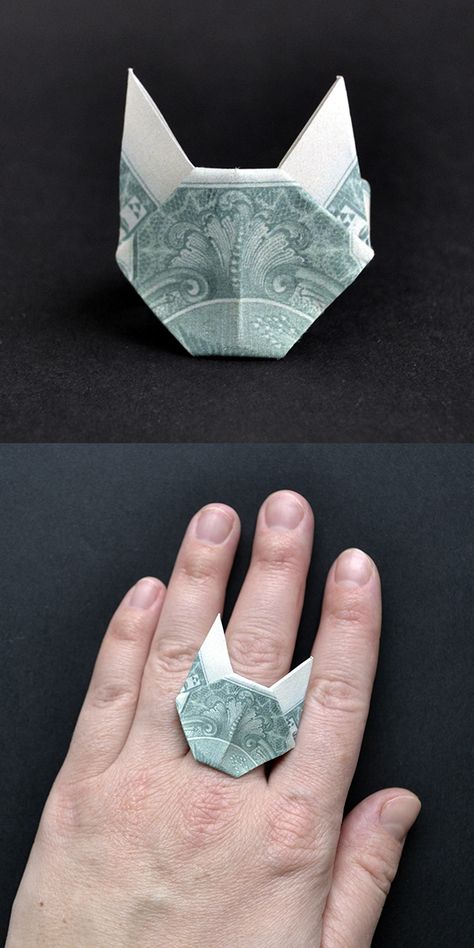 The money ring "Cat" is an interesting origami jewelry out of one dollar bill. Without using glue or tape. The idea and design by Anastasia Prokuda. I wish you a pleasant viewing! Subscribe to my channel! Oragami Money, Dollar Bill Gift, Money Origami Tutorial, Playing Card Crafts, Money Ring, Money Rings, Halloween Origami, Money Jewelry, Ring Cat