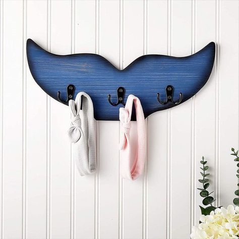 Whale Tail Wall Hook for Nursery, Nautical Home Decor (15.5 x 6.75 x 1 in, Blue) Under The Sea Bathroom, Sea Bathroom Decor, Nursery Nautical, Nursery Crafts, Nautical Aesthetic, Sea Nursery, Nautical Home Decor, Ocean Wall Decor, Decorative Wall Art