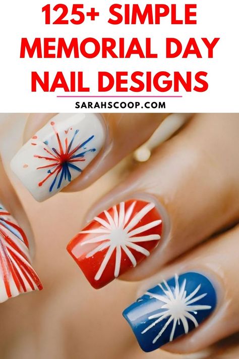 Show off your pride and gratitude this Memorial Day with over 125 simple yet awe-inspiring patriotic nail designs 🇺🇸💅🎖️#MemorialDayNails #PatrioticDesigns #DIYNailArt Memorial Day Nails Designs, Simple Memorial Day Nail Designs, Patriotic Nail Designs Simple, Memorial Day Nails Gel, Patriotic Toe Nails, Labor Day Nails, Patriotic Nail Designs, Memorial Day Nails, Gel Powder Nails