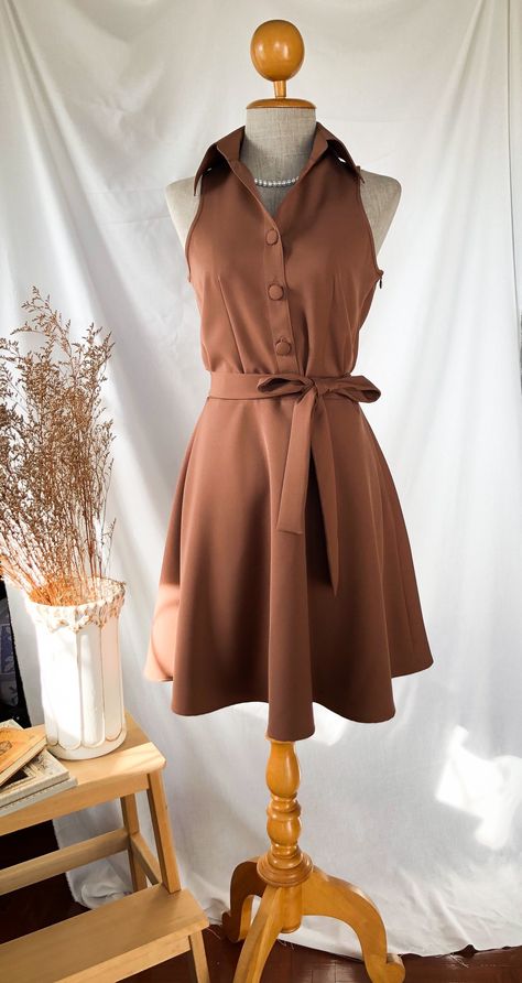 Women Capsule Wardrobe, Brown Bridesmaid Dresses, Bridesmaid Shirt, Vestidos Retro, Sundress Summer, Waist Sash, Bridesmaid Shirts, Dress Retro, Summer Clothing