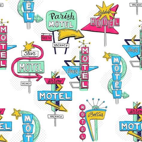 Motel signs by MariaLetta American Motel, Vintage Billboard, Motel Signs, Sign Road, Retro Signage, Motel Sign, Vintage Neon Signs, Vintage Neon, Retro Sign