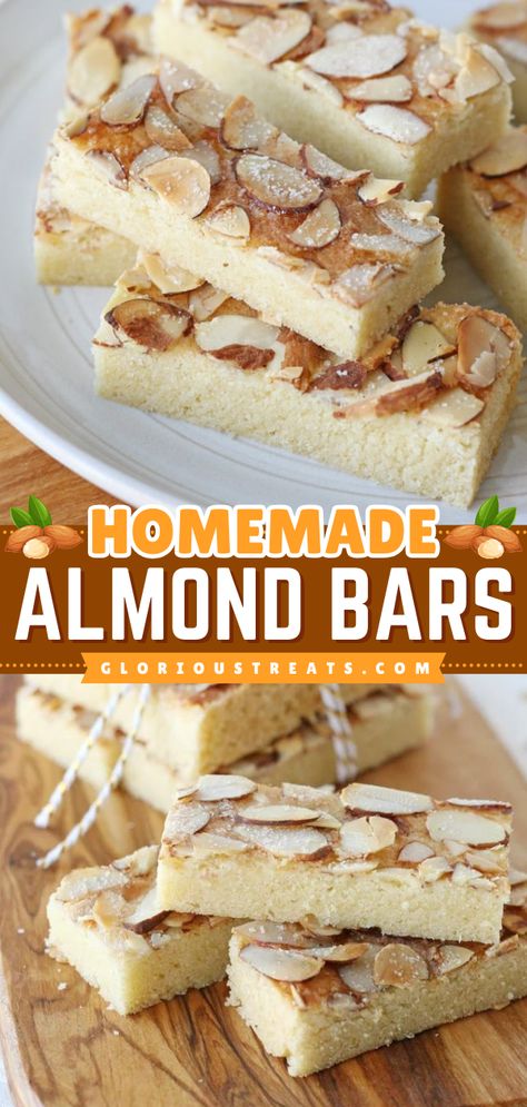 These Almond Bars are Christmas day desserts that are rich, nutty, and delicious! These sugar cookie bars would be the perfect addition to a holiday cookie tray. Add this recipe to your best Christmas treat ideas! Small Batch Almond Joy Cookies, Almond Bars Recipe Simple, Scandinavian Almond Bars, Almond Paste Desserts, Christmas Cookie Bars Recipes, Holiday Bar Recipes, Sliced Almonds Recipes, Christmas Day Desserts, Almond Cookies Recipes