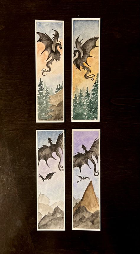 Bookmarks Aesthetic, Easy Nature Drawings, Dragon Bookmark, Handmade Bookmarks Diy, Dragon Dreaming, Creative Bookmarks, Dragon Sketch, Watercolor Bookmarks, Watercolor Projects