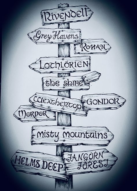 Lord Of The Rings Journal, Lord Of The Rings Sketches Easy, Lord Of The Rings Drawing Sketches, The Hobbit Drawings, Lotr Drawings Easy, Lotr Art Sketches, Lord Of The Rings Drawing Easy, Lotr Journal, Sign Post Drawing